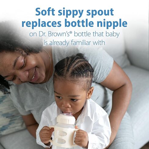 Dr. Brown's Milestones Wide-Neck Sippy Spout Bottle with 100% Silicone Handles, Easy-Grip Handles with Soft Sippy Spout, 9oz/270mL, Light-Pink & Ecru, 2-Pack, 6m+ in Kuwait