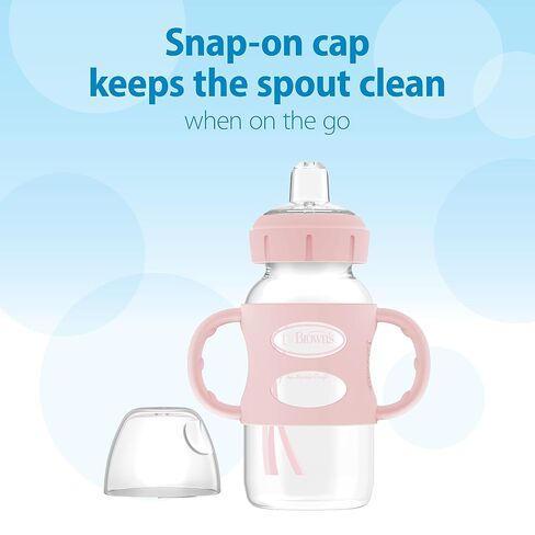 Dr. Brown's Milestones Wide-Neck Sippy Spout Bottle with 100% Silicone Handles, Easy-Grip Handles with Soft Sippy Spout, 9oz/270mL, Light-Pink & Ecru, 2-Pack, 6m+ in Kuwait