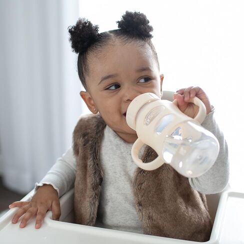 Dr. Brown's Milestones Wide-Neck Sippy Spout Bottle with 100% Silicone Handles, Easy-Grip Handles with Soft Sippy Spout, 9oz/270mL, Light-Pink & Ecru, 2-Pack, 6m+ in Kuwait