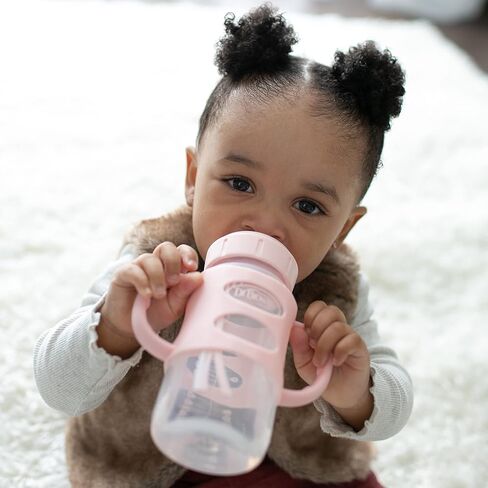 Dr. Brown's Milestones Wide-Neck Sippy Spout Bottle with 100% Silicone Handles, Easy-Grip Handles with Soft Sippy Spout, 9oz/270mL, Light-Pink & Ecru, 2-Pack, 6m+ in Kuwait