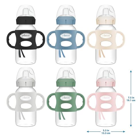 Dr. Brown's Milestones Wide-Neck Sippy Spout Bottle with 100% Silicone Handles, Easy-Grip Handles with Soft Sippy Spout, 9oz/270mL, Light-Pink & Ecru, 2-Pack, 6m+ in Kuwait