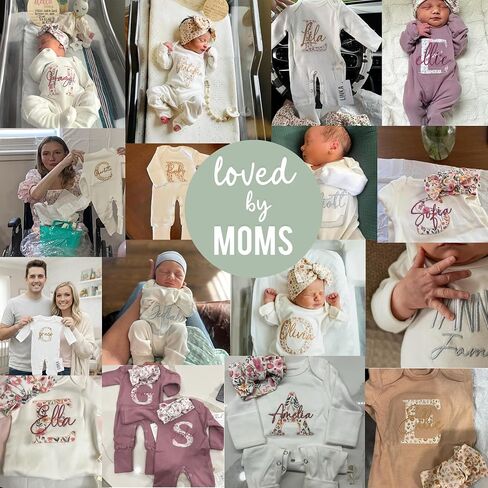 Linkababy Personalized Baby Girl Coming Home Outfit, 100% Cotton Embroidered Romper, Headband, Bow, Baby Shower, Newborn 0-3M in Kuwait