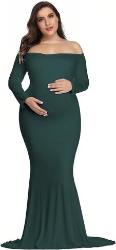 YnimioAOX Maternity Photoshoot Dress Long Sleeve Elegant Maxi Photography Dress Slim Stretchy Gowns in Saudi Arabia