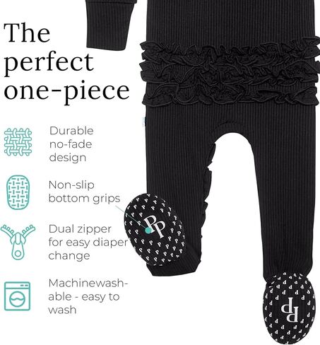 Posh Peanut Viscose Derived from Bamboo Baby Infant Girls Footie Pajamas | Ruffle Bodice With 2-Way Zipper for Easy Access, Footed Grips, True To Size Snug Fit, And Easy Care Wash in Kuwait