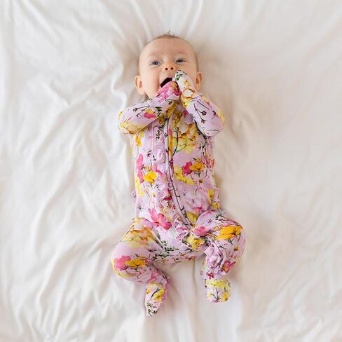 Posh Peanut Viscose Derived from Bamboo Baby Infant Girls Footie Pajamas | Ruffle Bodice With 2-Way Zipper for Easy Access, Footed Grips, True To Size Snug Fit, And Easy Care Wash in Kuwait