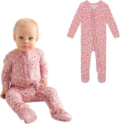 Posh Peanut Footie Pajamas for Baby Girls, Soft Viscose Derived from Bamboo | Footed Grips, True To Size Snug Fit, And Easy Care Wash, Ruffle Bodice With 2-Way Zipper for Easy Access, in Kuwait