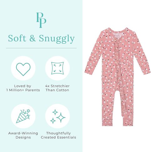 Posh Peanut Footie Pajamas for Baby Girls, Soft Viscose Derived from Bamboo | Footed Grips, True To Size Snug Fit, And Easy Care Wash, Ruffle Bodice With 2-Way Zipper for Easy Access, in Kuwait