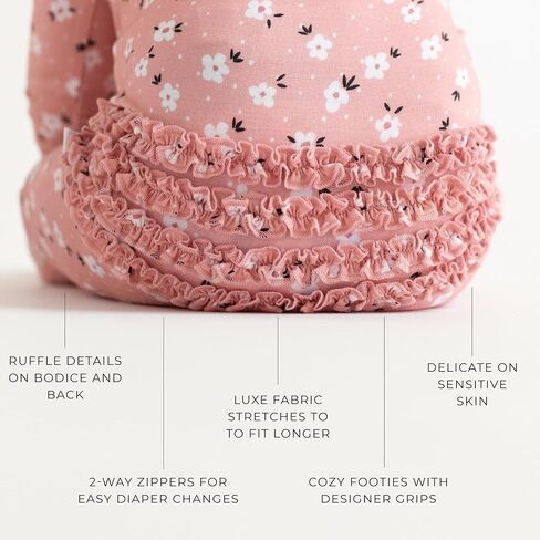 Posh Peanut Footie Pajamas for Baby Girls, Soft Viscose Derived from Bamboo | Footed Grips, True To Size Snug Fit, And Easy Care Wash, Ruffle Bodice With 2-Way Zipper for Easy Access, in Kuwait