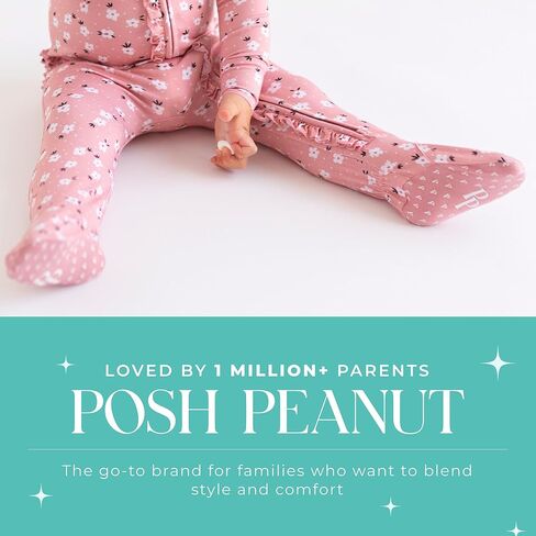 Posh Peanut Footie Pajamas for Baby Girls, Soft Viscose Derived from Bamboo | Footed Grips, True To Size Snug Fit, And Easy Care Wash, Ruffle Bodice With 2-Way Zipper for Easy Access, in Kuwait