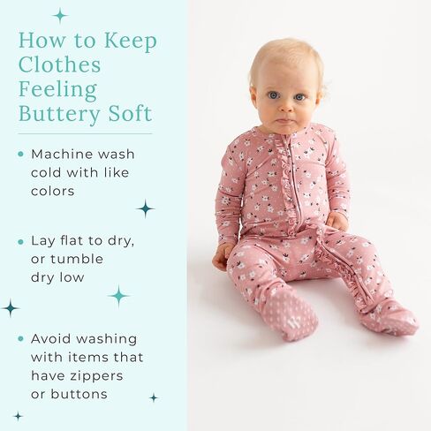 Posh Peanut Footie Pajamas for Baby Girls, Soft Viscose Derived from Bamboo | Footed Grips, True To Size Snug Fit, And Easy Care Wash, Ruffle Bodice With 2-Way Zipper for Easy Access, in Kuwait