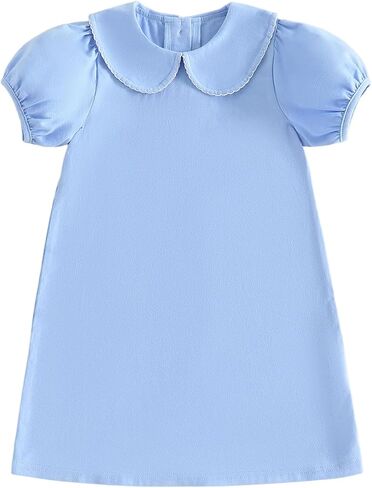 Balaflyie Baby Girl Collar Dress Cotton Solid Color Playwear Summer Dresses | Toddler Girl A-line Dress,Scalloped Collar Dress for Little Girl,All-day Wearing Summer,1-5 Years Girl Short Sleeve Dress in Kuwait