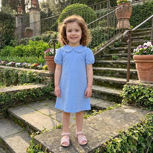 Balaflyie Baby Girl Collar Dress Cotton Solid Color Playwear Summer Dresses | Toddler Girl A-line Dress,Scalloped Collar Dress for Little Girl,All-day Wearing Summer,1-5 Years Girl Short Sleeve Dress in Kuwait