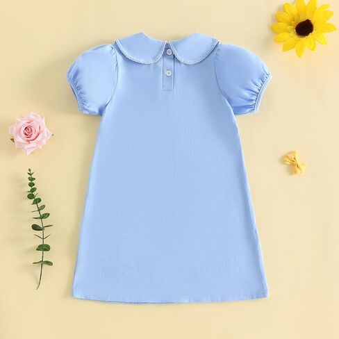 Balaflyie Baby Girl Collar Dress Cotton Solid Color Playwear Summer Dresses | Toddler Girl A-line Dress,Scalloped Collar Dress for Little Girl,All-day Wearing Summer,1-5 Years Girl Short Sleeve Dress in Kuwait