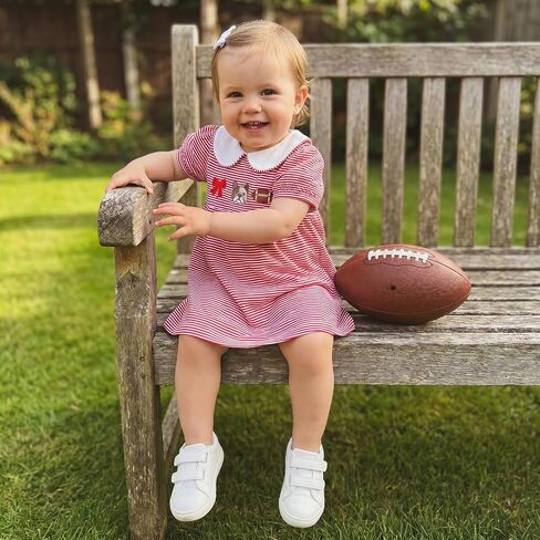 Balaflyie Little Girl Collar Dress/Bubble Romper Sister Matching Outfit | Toddler Girl Football Collar Dresses, Baby Peter Pan Collar Romper, Big Sister Dress&Little Sister Romper for Football in Kuwait
