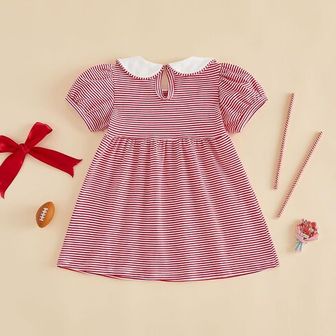 Balaflyie Little Girl Collar Dress/Bubble Romper Sister Matching Outfit | Toddler Girl Football Collar Dresses, Baby Peter Pan Collar Romper, Big Sister Dress&Little Sister Romper for Football in Kuwait