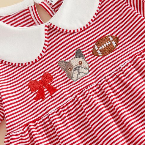 Balaflyie Little Girl Collar Dress/Bubble Romper Sister Matching Outfit | Toddler Girl Football Collar Dresses, Baby Peter Pan Collar Romper, Big Sister Dress&Little Sister Romper for Football in Kuwait