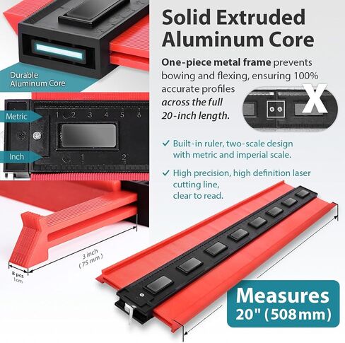 FIRSTINFO Metal-LOCK-Powerful-Magnet -Attached 20 inch (508mm) Lockable & Twin Scale Widen Profile Contour Shape Duplicator Gauge Convenient for Magnetic Attraction | Widen Profile Precisely Copy Irregular Shape Duplicator with Twin Scale, Convenient for  in Kuwait