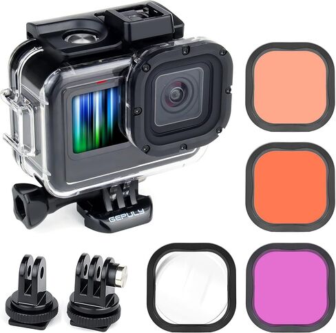 GEPULY Waterproof Case with 2 Cold Shoes for GoPro Hero 13 12 11 10 9 Black | 316 Anti-Rust,196FT/60M Waterproof,Underwater Case Fits Mic & Light,Cold Shoe Slots ,Protective For Scuba Snorkel Vloggers in Kuwait