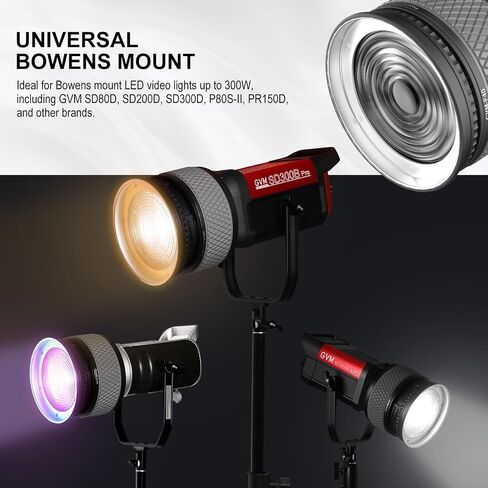 GVM F40 Fresnel Spotlight Concentrator with Bowens Mount, 10-40° Variable Beam Angle Adjustable for GVM SD200B/SD300B/SD80D & PR150 LED Video Light, 550%-950% Brighter for Video Studio Film Lighting in Kuwait