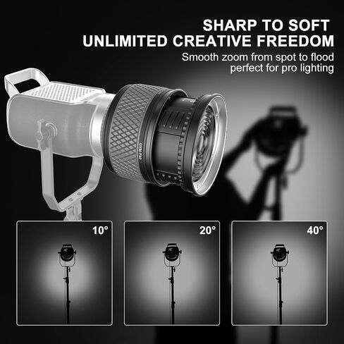 GVM F40 Fresnel Spotlight Concentrator with Bowens Mount, 10-40° Variable Beam Angle Adjustable for GVM SD200B/SD300B/SD80D & PR150 LED Video Light, 550%-950% Brighter for Video Studio Film Lighting in Kuwait