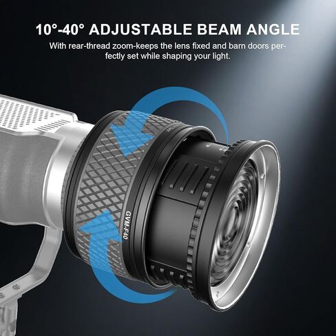 GVM F40 Fresnel Spotlight Concentrator with Bowens Mount, 10-40° Variable Beam Angle Adjustable for GVM SD200B/SD300B/SD80D & PR150 LED Video Light, 550%-950% Brighter for Video Studio Film Lighting in Kuwait