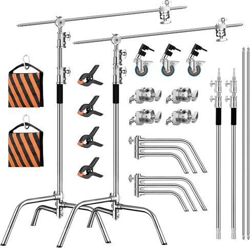 Heavy Duty C Stand 6.9ft/210cm with Holding Arm Sandbag Grip Head Stainless Steel Photography Light Stand C-Stand Sturdy for Photography Studio Video Monolight Softbox Shooting (Black) in Kuwait