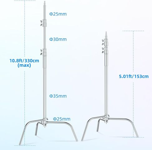 Hagibis C Stand Adjustable Heavy Duty Tripod Stand with 100% Stainless Steel, Photography light Stand for Studio Softbox, Monolight, Reflector, Max Height: 10.5ft/320cm (Extension Arm Not Included) in Kuwait