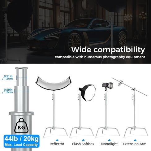 Hagibis C Stand Adjustable Heavy Duty Tripod Stand with 100% Stainless Steel, Photography light Stand for Studio Softbox, Monolight, Reflector, Max Height: 10.5ft/320cm (Extension Arm Not Included) in Kuwait