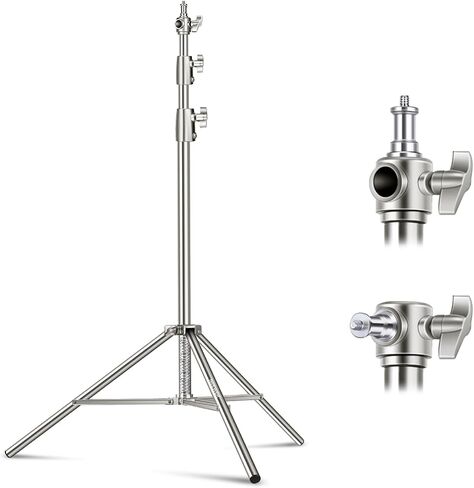 NEEWER 7.2ft/2.2m Stainless Steel Light Stand, Spring Cushioned Heavy Duty Photography Tripod Stand with 1/4" to 3/8" Screw Adapter for Strobe,LED Video Light,Ring Light, Monolight, Softbox in Kuwait