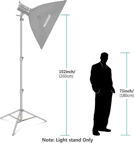 NEEWER 102"/2.6m Stainless Steel Light Stand, Spring Cushioned Heavy Duty Photography Tripod with 1/4" to 3/8" Universal Screw Adapter for Strobe, LED Video Lighting, Ringlight, Monolight, Softbox in Kuwait