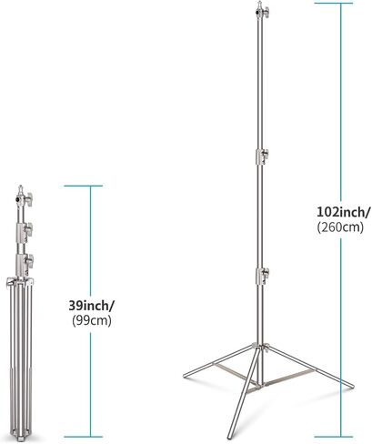 NEEWER 102"/2.6m Stainless Steel Light Stand, Spring Cushioned Heavy Duty Photography Tripod with 1/4" to 3/8" Universal Screw Adapter for Strobe, LED Video Lighting, Ringlight, Monolight, Softbox in Kuwait