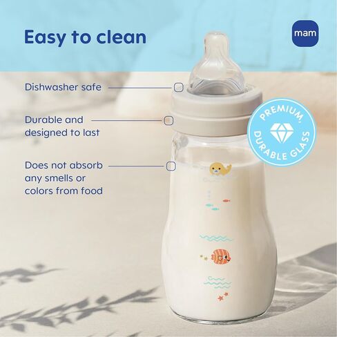 MAM 6oz Pure Glass Feel Good Anti-Colic 0+ Months Baby Bottle, 3 Pack, Girl | Slow Flow Skin Soft Silicone Nipple, Easy to Clean, BPA Free, Easy Switch Between Breast & Bottle, Made In Europe in Kuwait