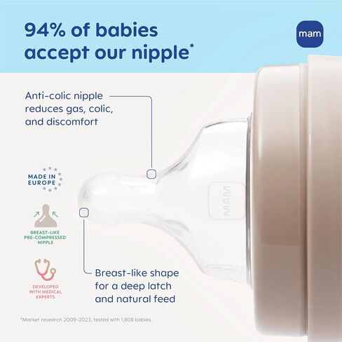 MAM 6oz Pure Glass Feel Good Anti-Colic 0+ Months Baby Bottle, 3 Pack, Girl | Slow Flow Skin Soft Silicone Nipple, Easy to Clean, BPA Free, Easy Switch Between Breast & Bottle, Made In Europe in Kuwait