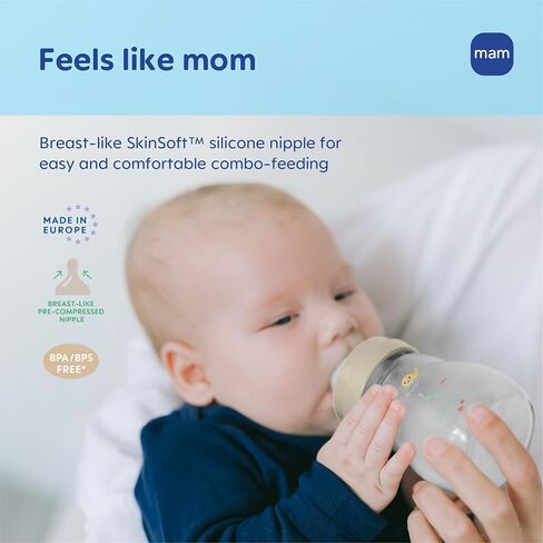 MAM 6oz Pure Glass Feel Good Anti-Colic 0+ Months Baby Bottle, 3 Pack, Girl | Slow Flow Skin Soft Silicone Nipple, Easy to Clean, BPA Free, Easy Switch Between Breast & Bottle, Made In Europe in Kuwait