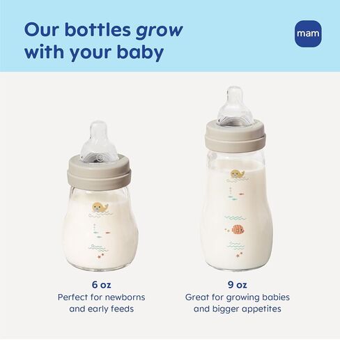 MAM 6oz Pure Glass Feel Good Anti-Colic 0+ Months Baby Bottle, 3 Pack, Girl | Slow Flow Skin Soft Silicone Nipple, Easy to Clean, BPA Free, Easy Switch Between Breast & Bottle, Made In Europe in Kuwait