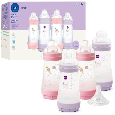 MAM 9oz Easy Start Anti-Colic+ Vented Baby Bottles, 2+ Months, 4 Pack, Girl | Medium Flow Breastfeeding-Like Nipple, Dual Anti-Colic Reduces Gas & Reflux, Easy Clean, BPA Free, 2+ Months, Made In Europe in Kuwait