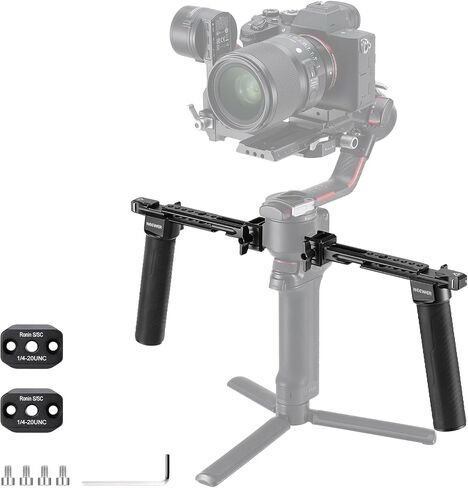 NEEWER Dual Handgrip Compatible with DJI RS5 RS4 RS4 Pro RS3 RS3 Pro RS2 RSC2 Ronin S SC Gimbal, Dual Handle Kit with 2 Mini NATO Rails, Quick Release NATO Clamps, 1/4" & 3/8" Threads, GA006 in Kuwait