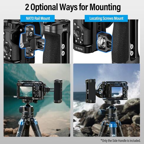 SIRUI Side Handle with Locating Mount for ARRI and Dual 1/4" Screw Mount Optional, Lightweight Camera Handgrip with Cold Shoe, Multiple Threads, Up and Down Adjustable Side Grip, AM-SHS(Pack of 1) in Kuwait