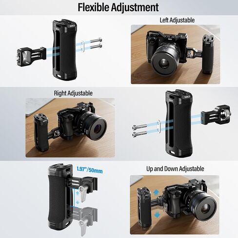 SIRUI Side Handle with Locating Mount for ARRI and Dual 1/4" Screw Mount Optional, Lightweight Camera Handgrip with Cold Shoe, Multiple Threads, Up and Down Adjustable Side Grip, AM-SHS(Pack of 1) in Kuwait