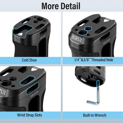 SIRUI Side Handle with Locating Mount for ARRI and Dual 1/4" Screw Mount Optional, Lightweight Camera Handgrip with Cold Shoe, Multiple Threads, Up and Down Adjustable Side Grip, AM-SHS(Pack of 1) in Kuwait