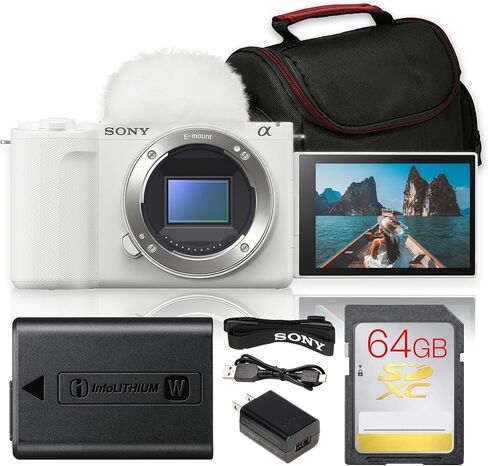 Sony ZV-E10 II Mirrorless Camera with 16-50mm Lens Bundle (White) | 26MP APS-C Sensor, AI Autofocus, 4K Video & Flip Screen | Ideal for Vlogging & Content Creation (ZVE10M2KW) + 64GB Card + Camera Bag in Kuwait