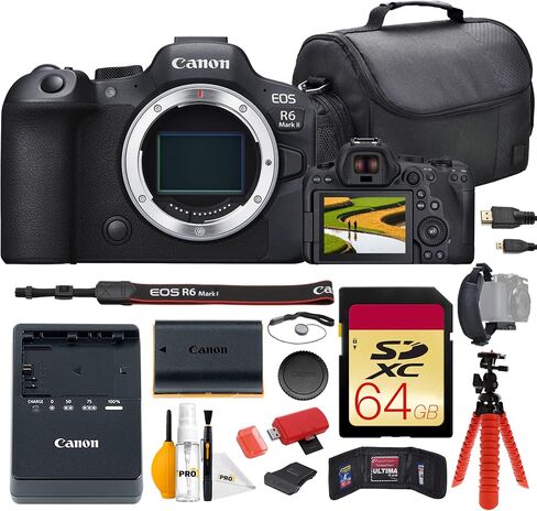 Canon EOS R6 Mark II Mirrorless Camera with 24-105mm Lens Bundle | For Photography & Video | 24.2MP Full-Frame Mirrorless Camera | 4K 60p Video + 64GB Memory Card + Camera Bag in Saudi Arabia