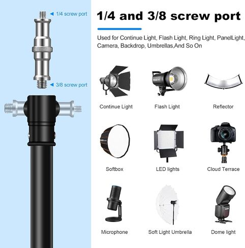 Heavy Duty Light Stand 9.8ft /3m Photography Tripod Light Stand Metal Adjustable Spring Cushioned with Carry Bag 1/4" to 3/8" Universal Screw for Photography LED Video Light, Ring Light, Monolight in Kuwait