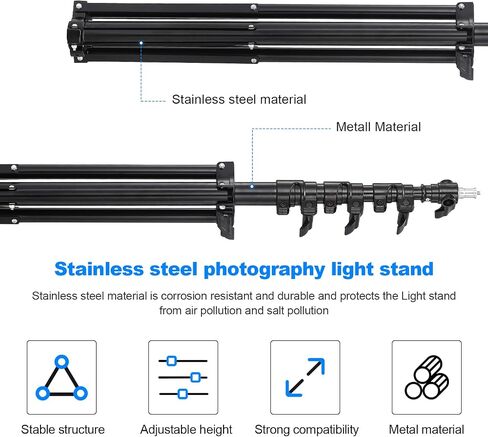 Heavy Duty Light Stand 9.8ft /3m Photography Tripod Light Stand Metal Adjustable Spring Cushioned with Carry Bag 1/4" to 3/8" Universal Screw for Photography LED Video Light, Ring Light, Monolight in Kuwait