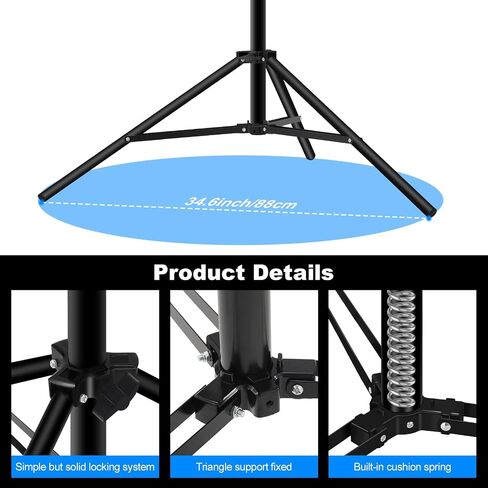 Heavy Duty Light Stand 9.8ft /3m Photography Tripod Light Stand Metal Adjustable Spring Cushioned with Carry Bag 1/4" to 3/8" Universal Screw for Photography LED Video Light, Ring Light, Monolight in Kuwait