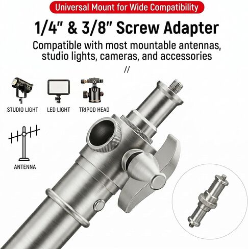 4M Stainless Steel Antenna Tripod Stand for JPC-7, Air Cushioned | Corrosion-resistant Stainless Steel, Air Cushion Buffer, 1/4''&3/8'' Thread Adapter, Wind-resistant, Multi-scene POTA/Field in Kuwait