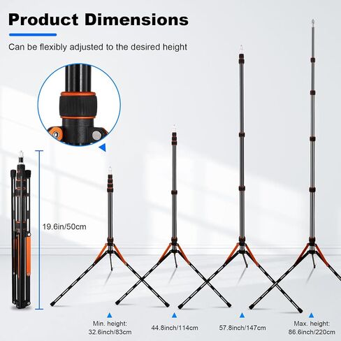 Soopho Portable Photography Light Stand Adjustable 7ft Aluminum Light Tripod Stand with 180° Reversible Leg Reversible Portable Studio Lighting Tripod ，Maximum Height 86.5“/220cm for Flsah Softboxes in Kuwait