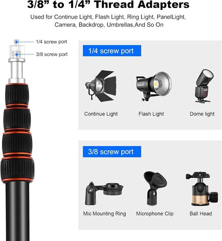 Soopho Portable Photography Light Stand Adjustable 7ft Aluminum Light Tripod Stand with 180° Reversible Leg Reversible Portable Studio Lighting Tripod ，Maximum Height 86.5“/220cm for Flsah Softboxes in Kuwait