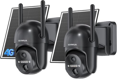 SEHMUA 2 Pack Solar Security Cameras Wireless Outdoor, 2K 360° View Battery Powered Outdoor Camera, WiFi Home Security with Spotlight Color Night Vision, PIR Sensor, Black in Kuwait