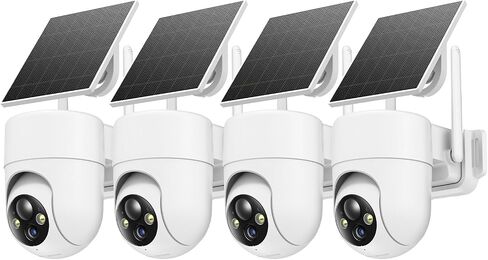 Oculview 2K Solar Security Cameras Wireless Outdoor, 4PCS Outdoor Camera Wireless with 360° View, Cameras for Home Security with Color Night Vision, Only Support 2.4GHz Wi-Fi, 4 Pack, White in Kuwait